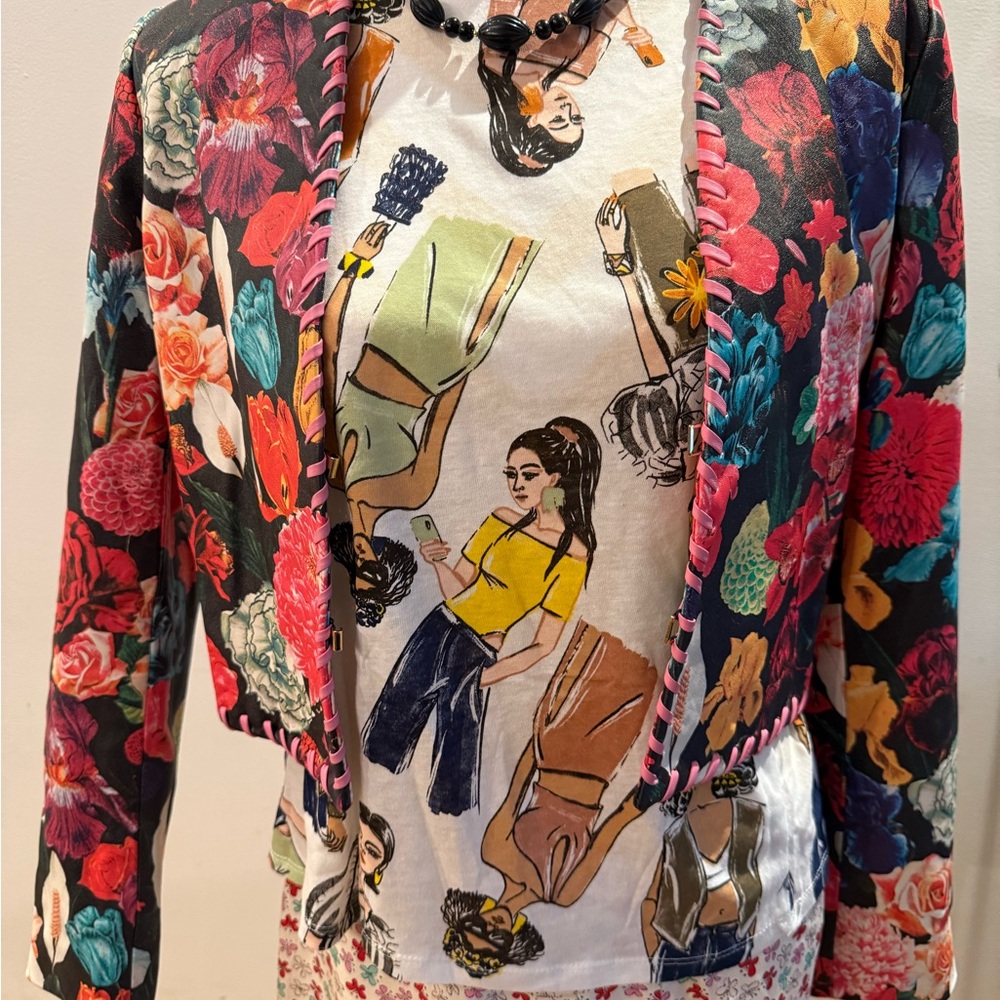 Alice + Olivia Zeta Floral Multicolor Leather Jacket - Picture 8 of 10